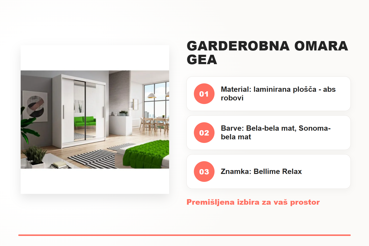 Garderobna omara GEA – pregled ključnih lastnosti
