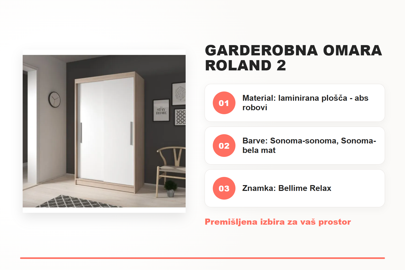 Garderobna omara ROLAND 2 – pregled ključnih lastnosti