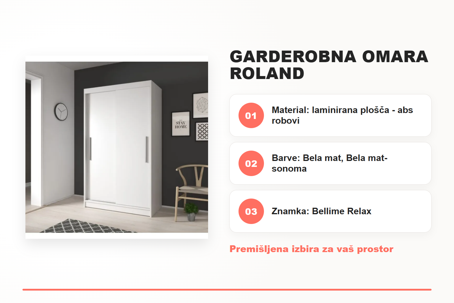 Garderobna omara ROLAND – pregled ključnih lastnosti