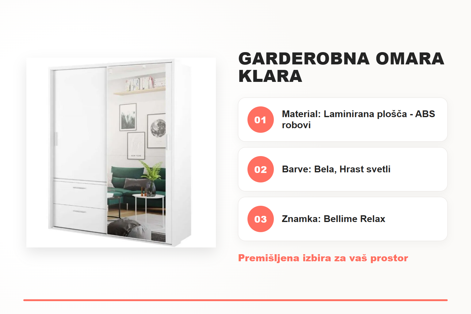 Garderobna omara KLARA – pregled ključnih lastnosti