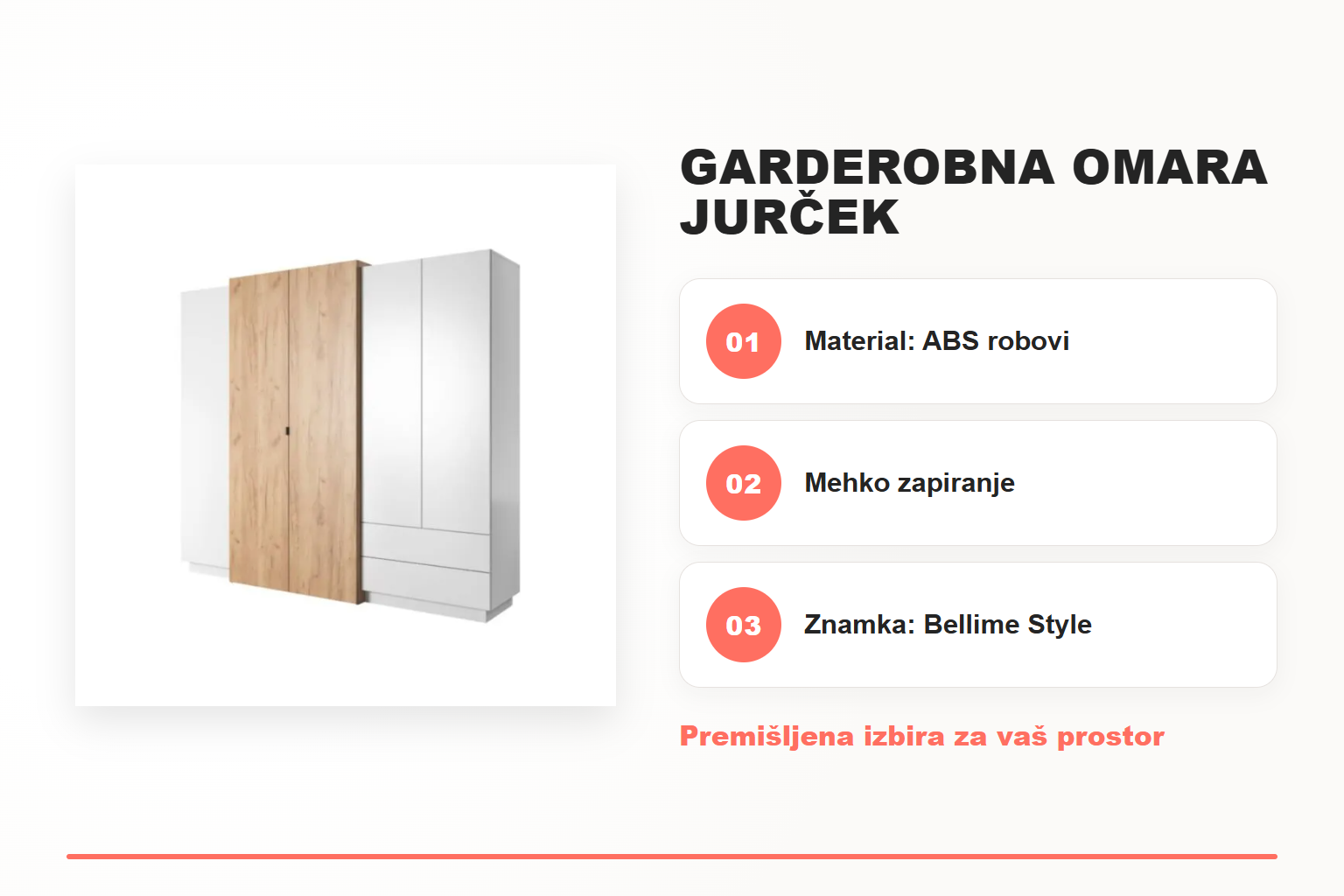 Garderobna omara JURČEK – pregled ključnih lastnosti