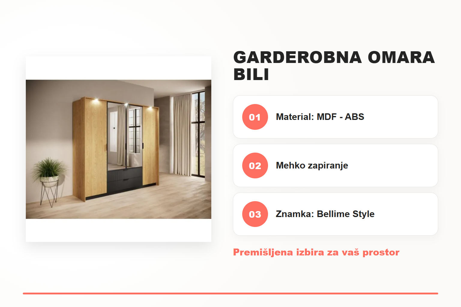 Garderobna omara BILI – pregled ključnih lastnosti