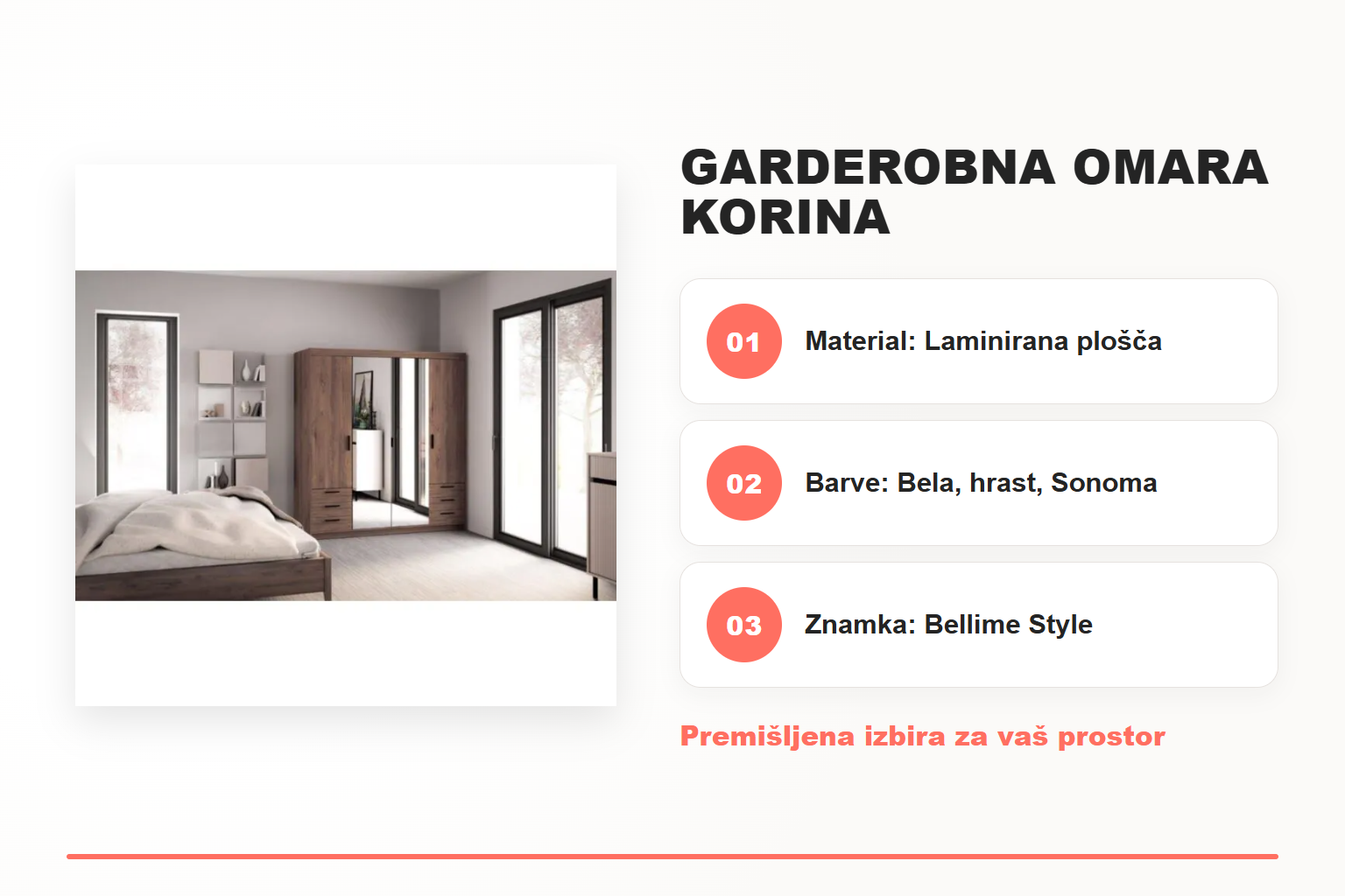 Garderobna omara KORINA – pregled ključnih lastnosti