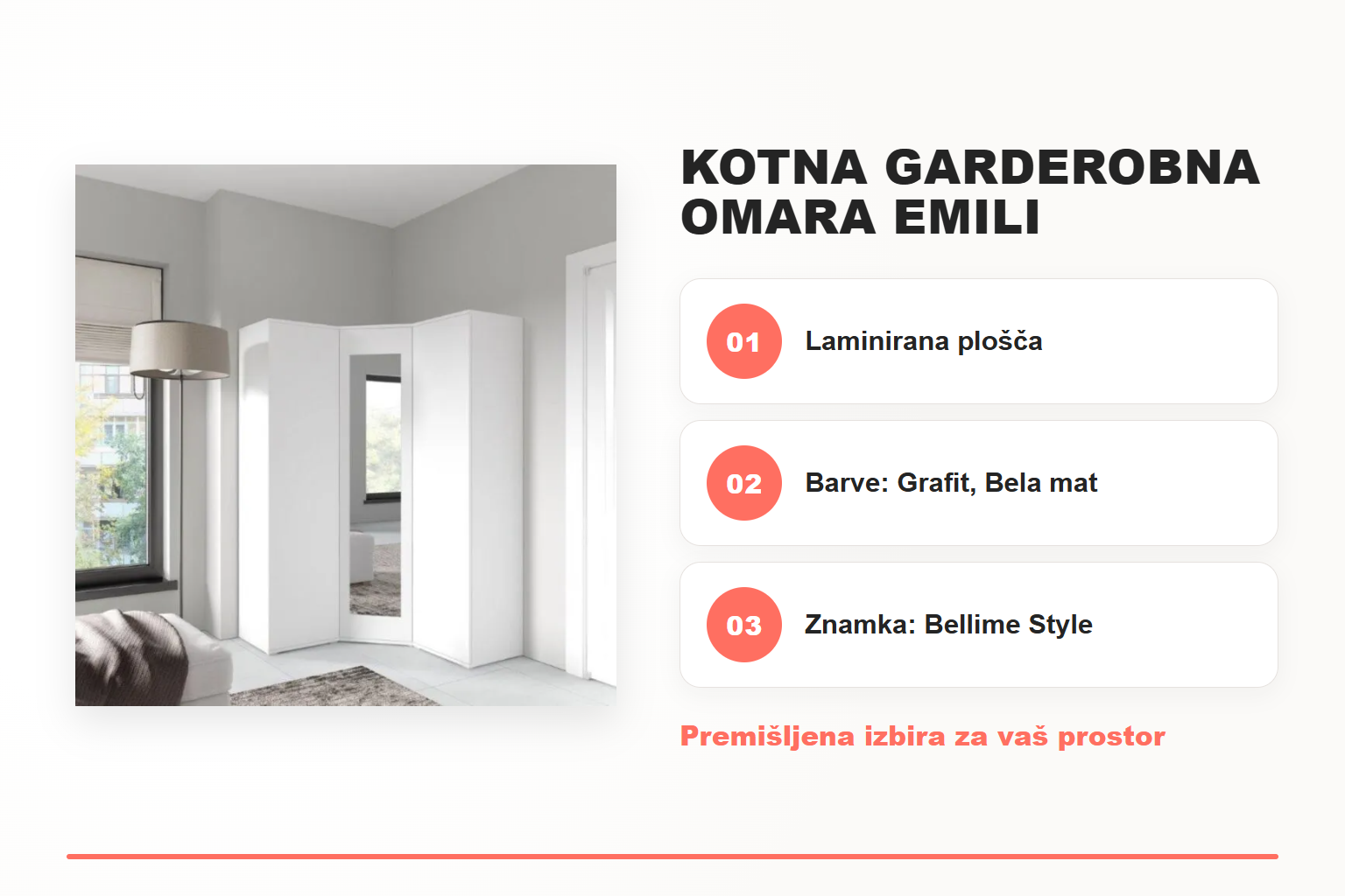 Kotna garderobna omara EMILI – pregled ključnih lastnosti