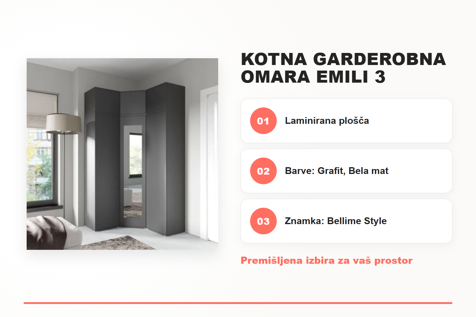 Kotna garderobna omara EMILI 3 – pregled ključnih lastnosti