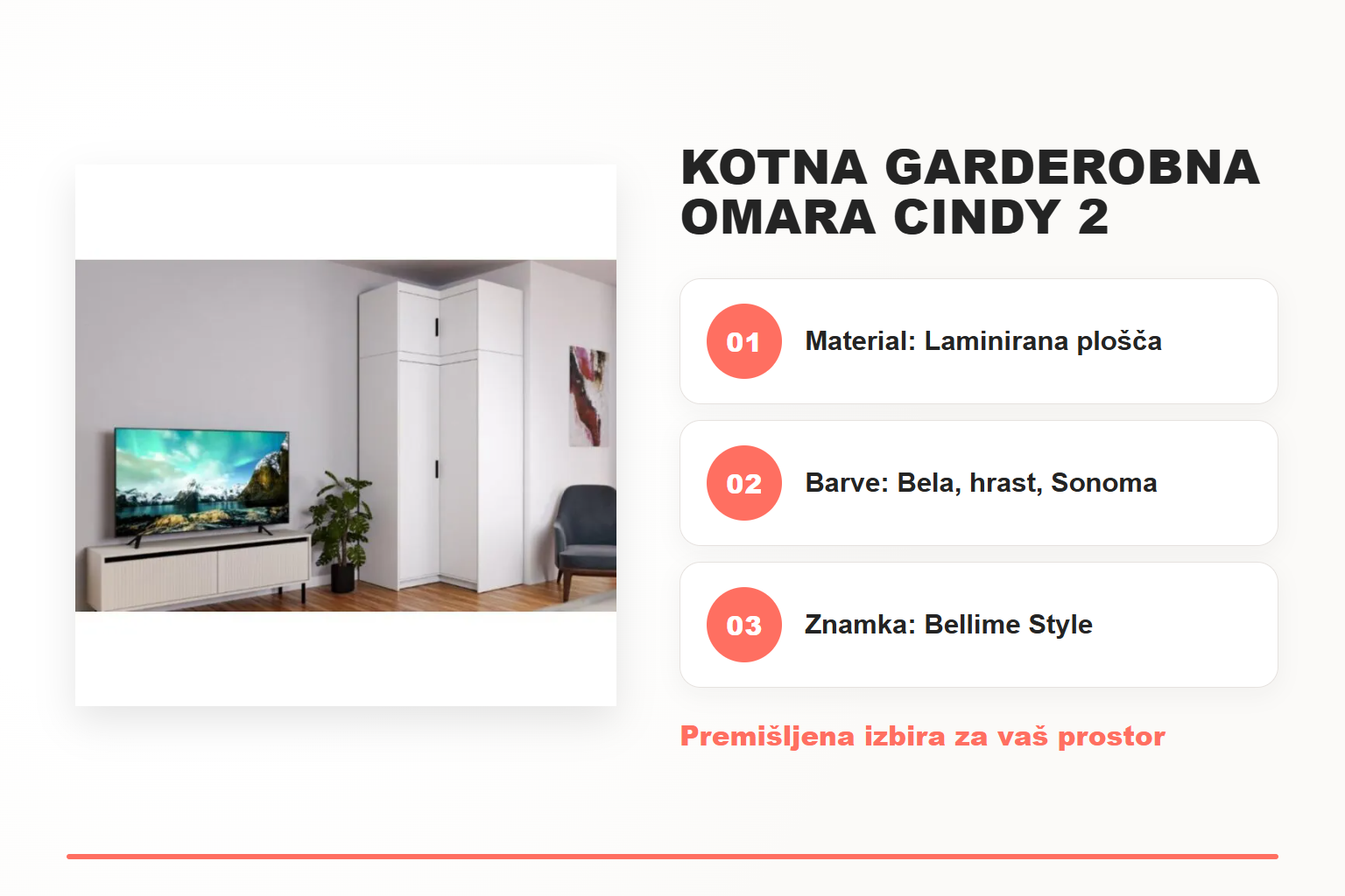 Kotna garderobna omara CINDY 2 – pregled ključnih lastnosti