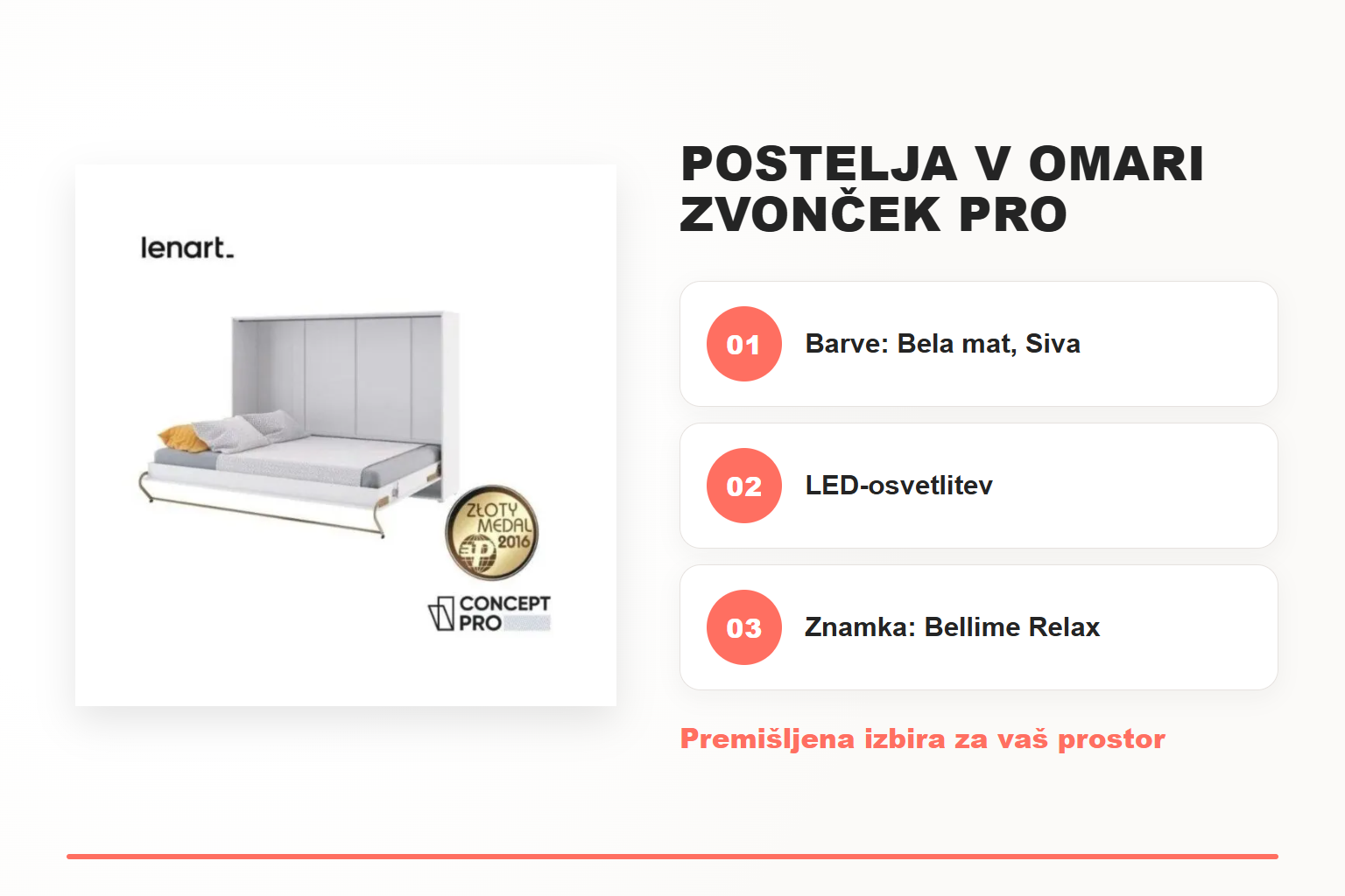 Postelja v omari ZVONČEK PRO 140x200cm – pregled ključnih lastnosti