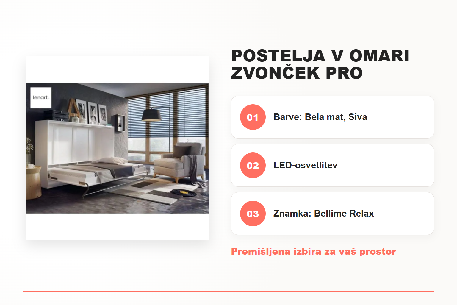 Postelja v omari ZVONČEK PRO 120x200cm – pregled ključnih lastnosti