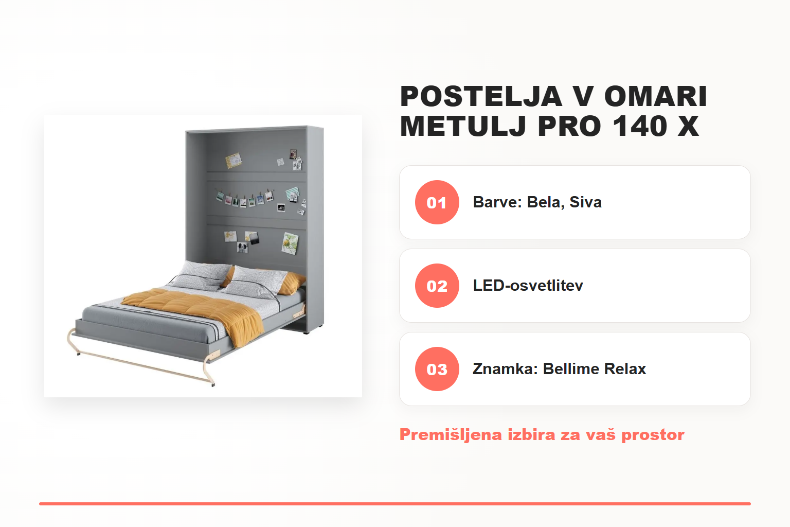 Postelja v omari METULJ PRO 140 x 200 cm – pregled ključnih lastnosti