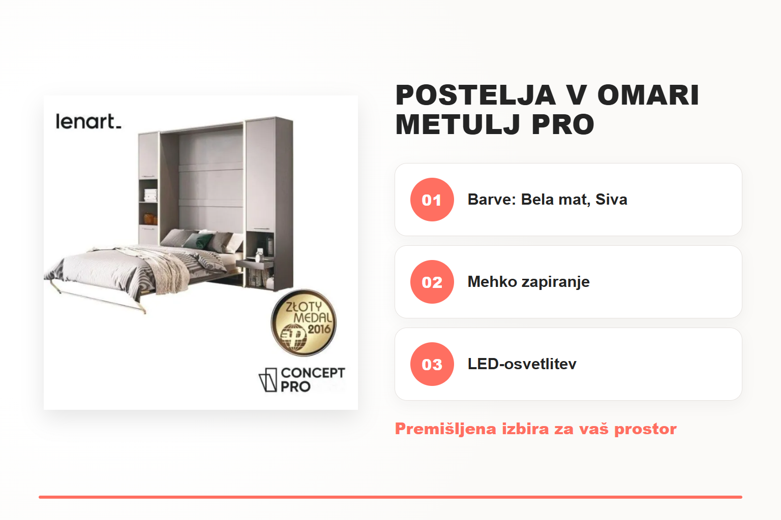 Postelja v omari METULJ PRO 120x200cm – pregled ključnih lastnosti