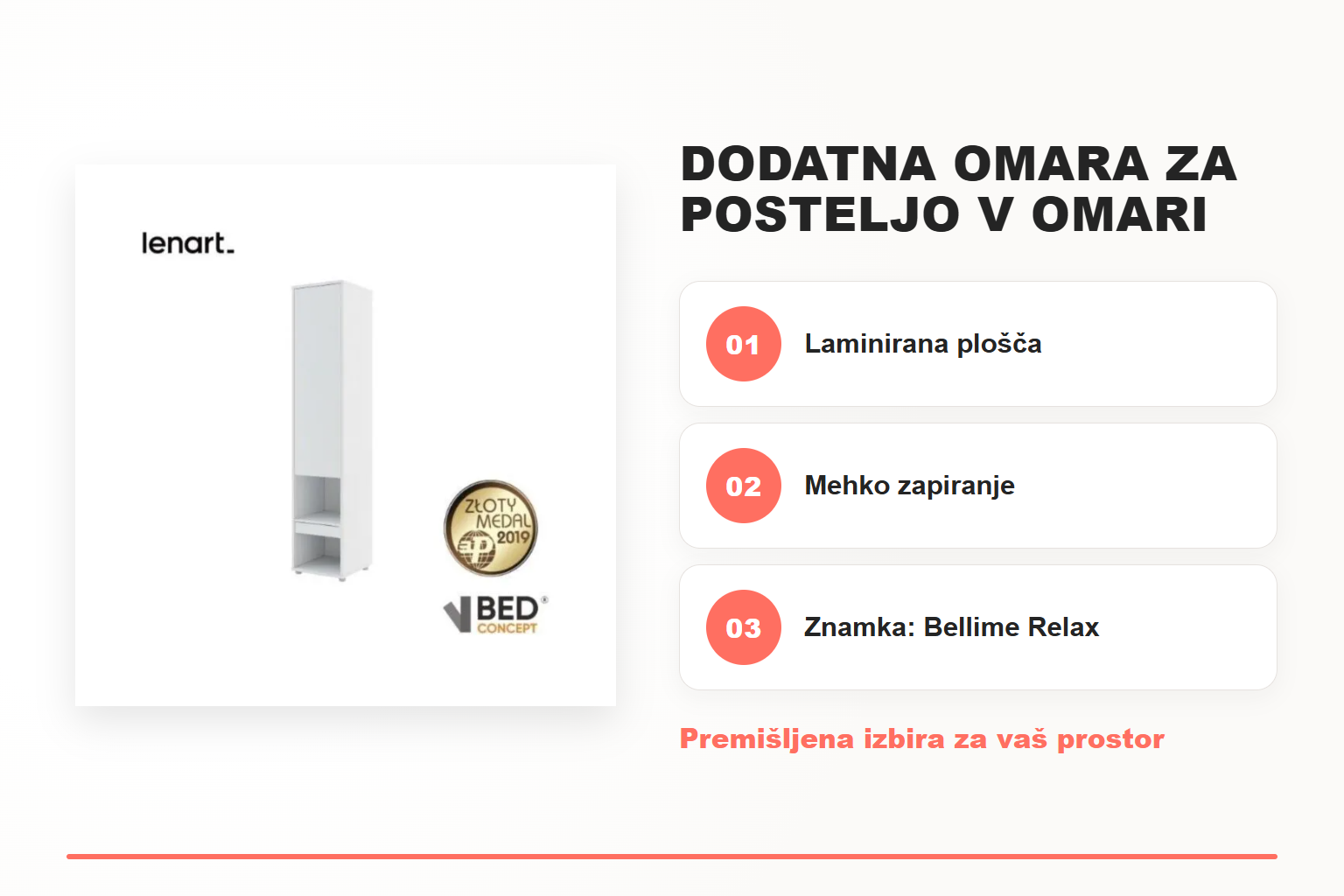 Dodatna omara za posteljo v omari METULJ 1 – pregled ključnih lastnosti