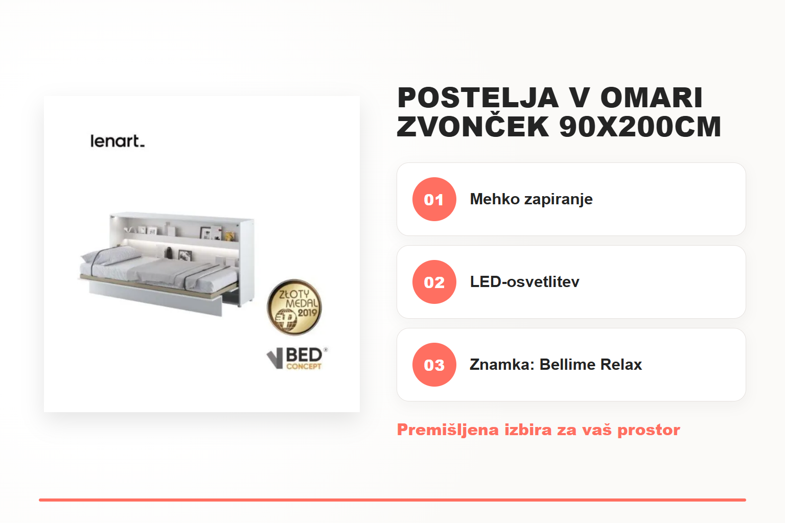 Postelja v omari ZVONČEK 90x200cm – pregled ključnih lastnosti