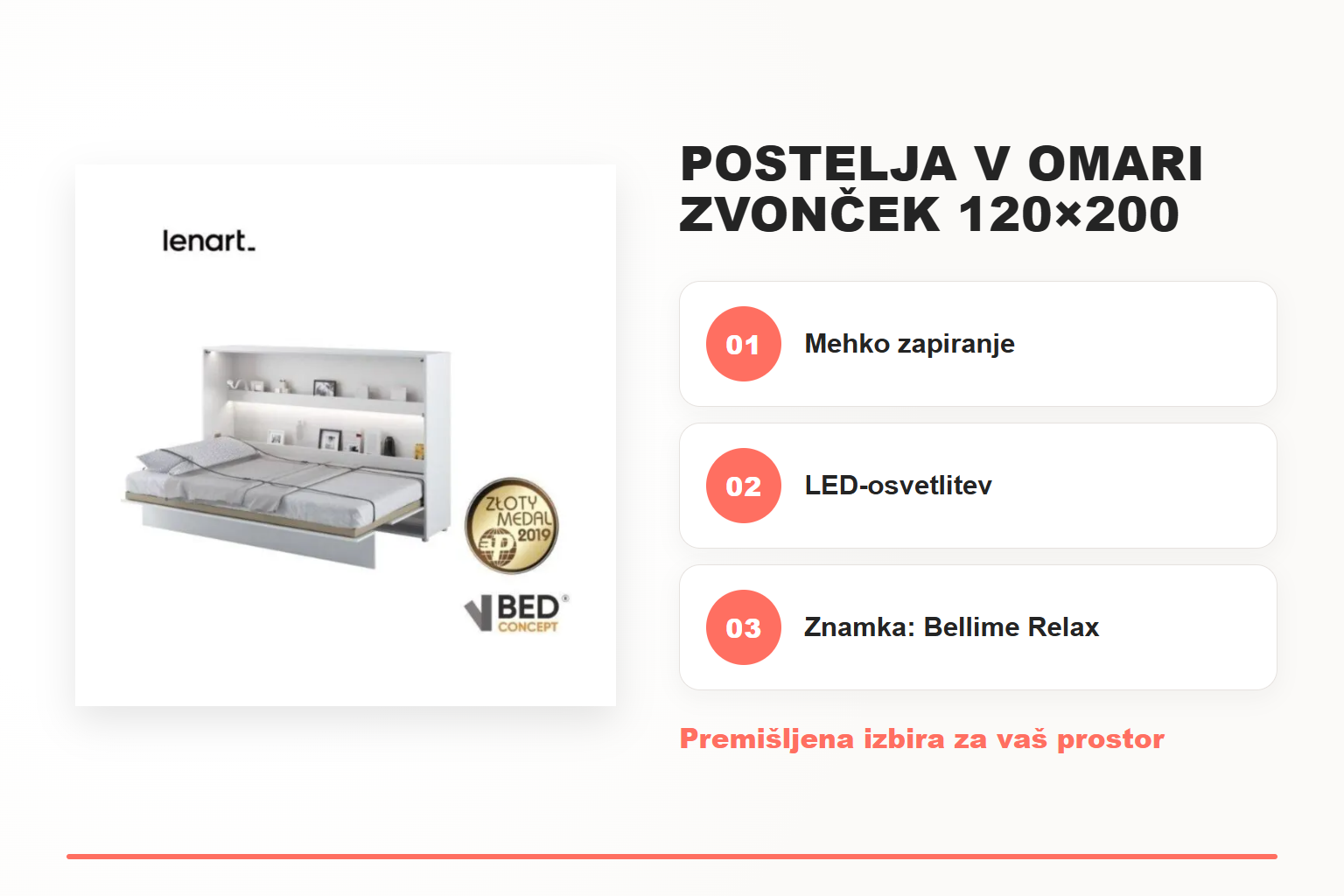 Postelja v omari ZVONČEK 120×200 cm – pregled ključnih lastnosti