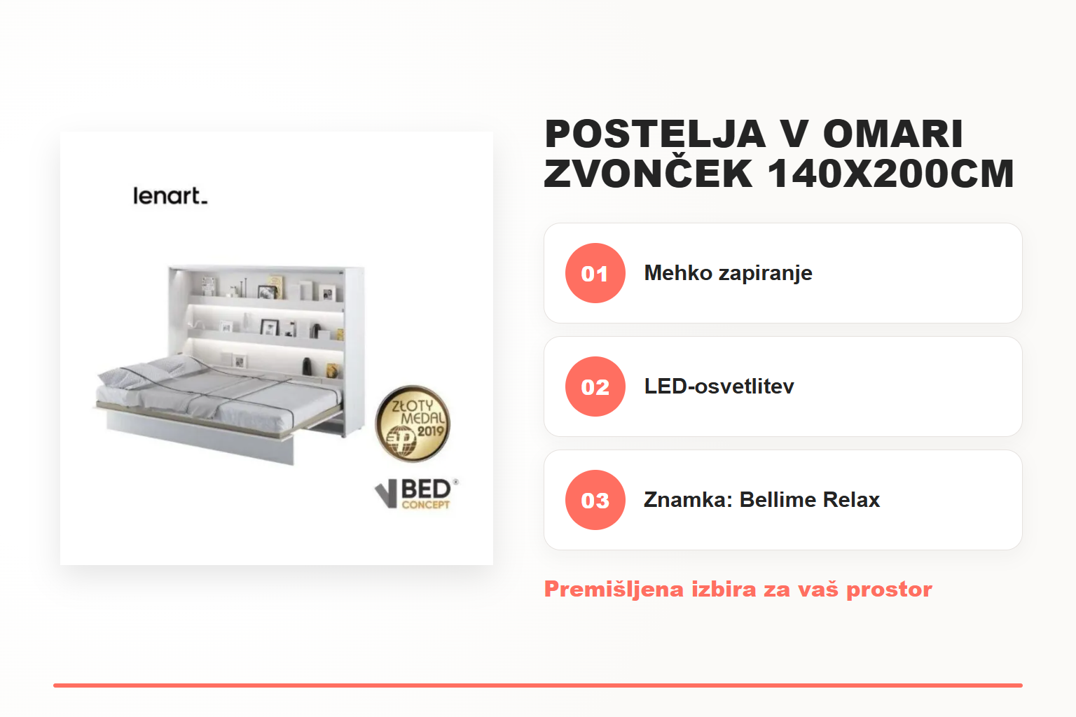 Postelja v omari ZVONČEK 140x200cm – pregled ključnih lastnosti