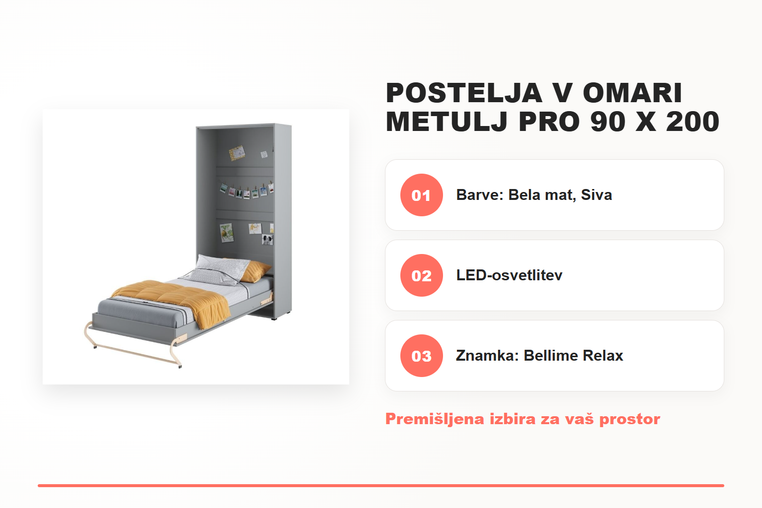 Postelja v omari METULJ PRO 90 x 200 cm – pregled ključnih lastnosti
