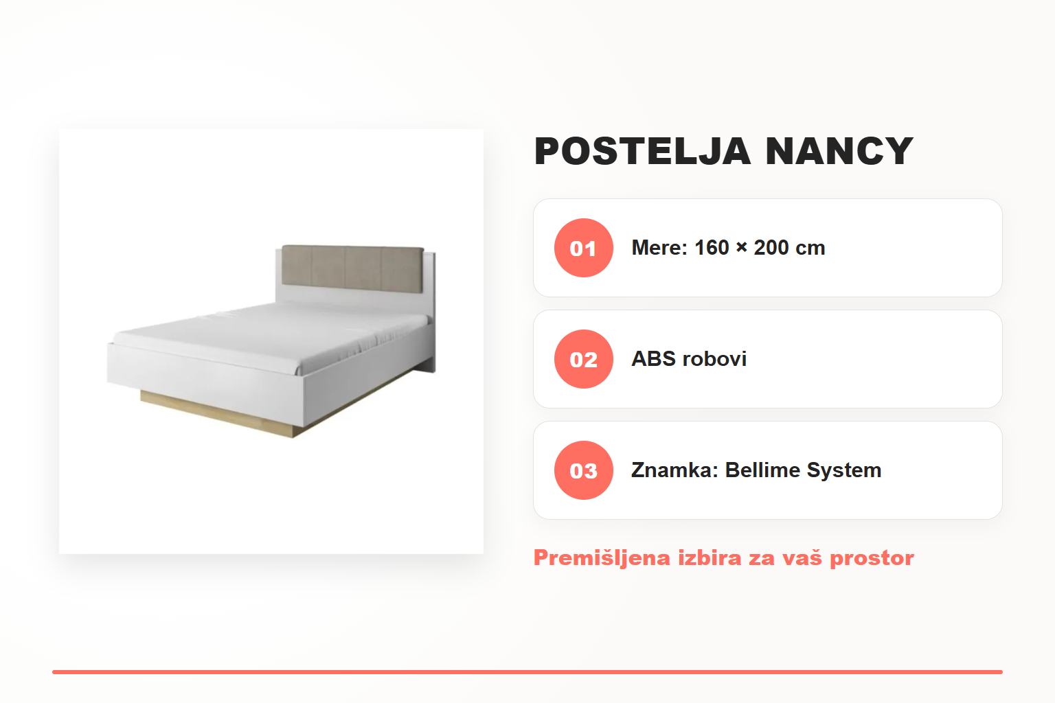 Postelja NANCY – pregled ključnih lastnosti