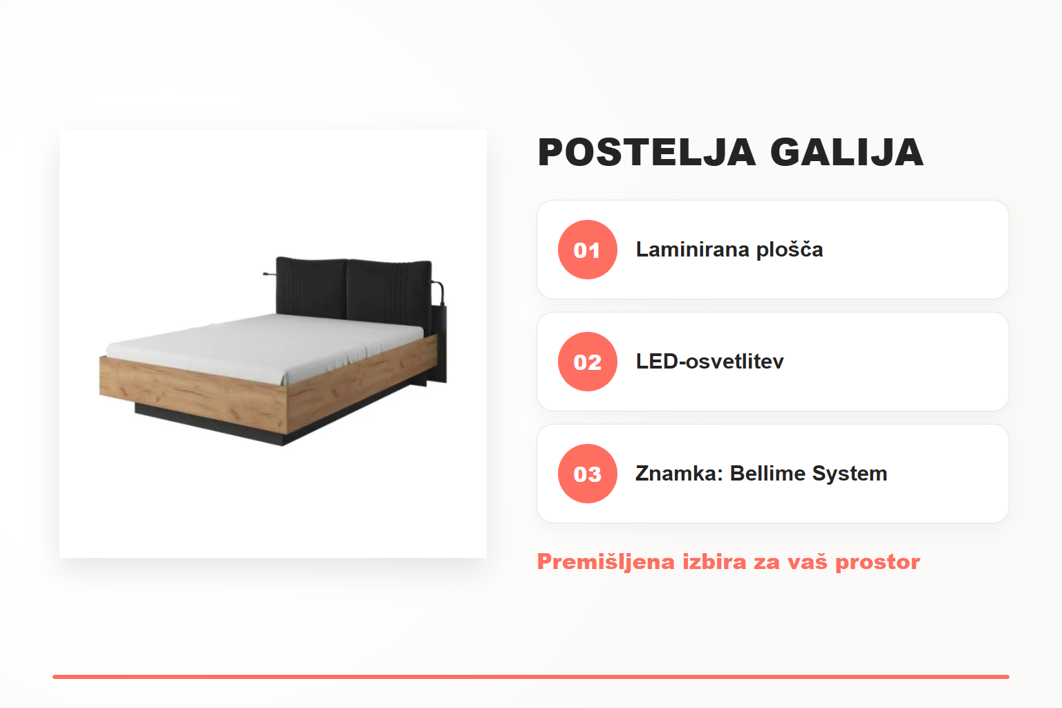 Postelja GALIJA – pregled ključnih lastnosti