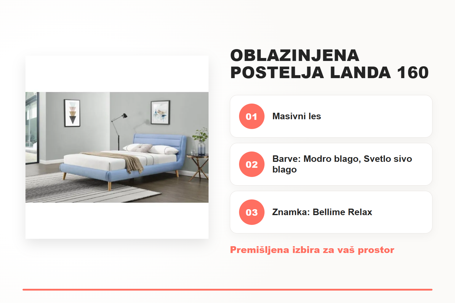 Oblazinjena postelja LANDA 160 x 200 – pregled ključnih lastnosti