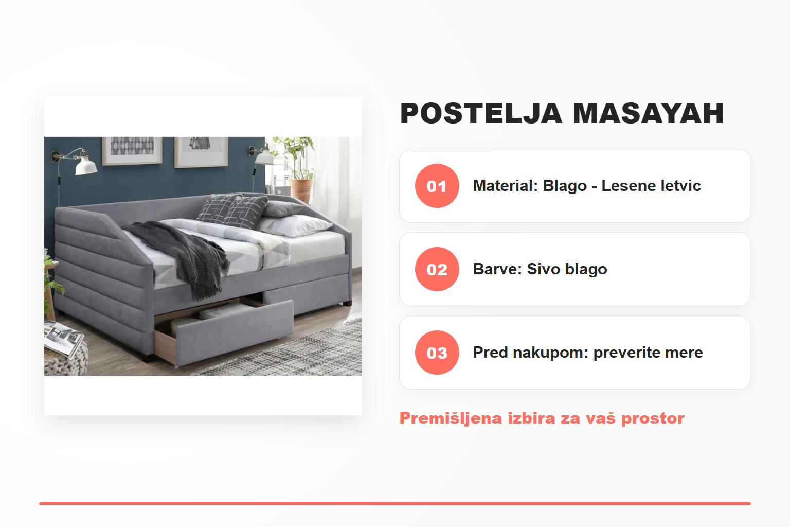 Postelja MASAYAH – pregled ključnih lastnosti