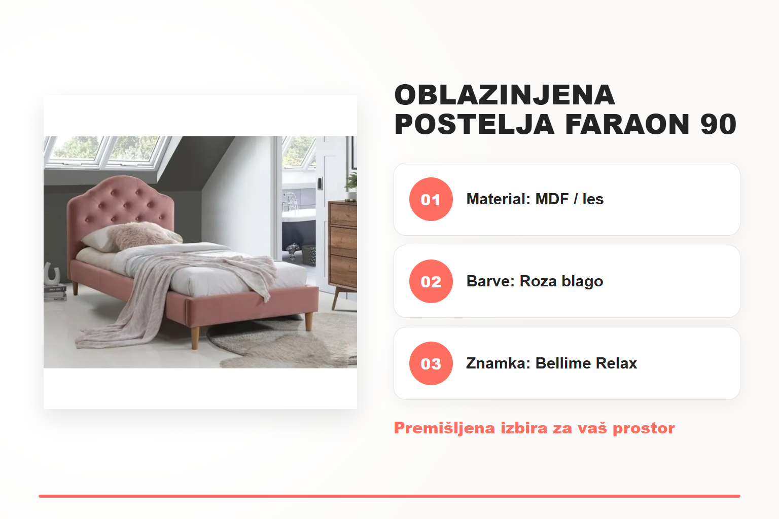 Oblazinjena postelja FARAON 90 x 200 – pregled ključnih lastnosti