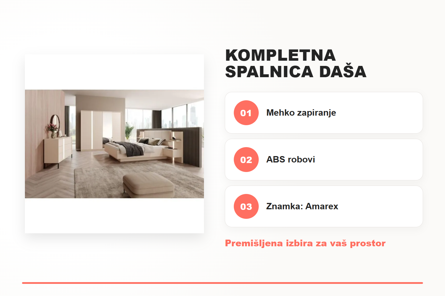Kompletna spalnica DAŠA – pregled ključnih lastnosti