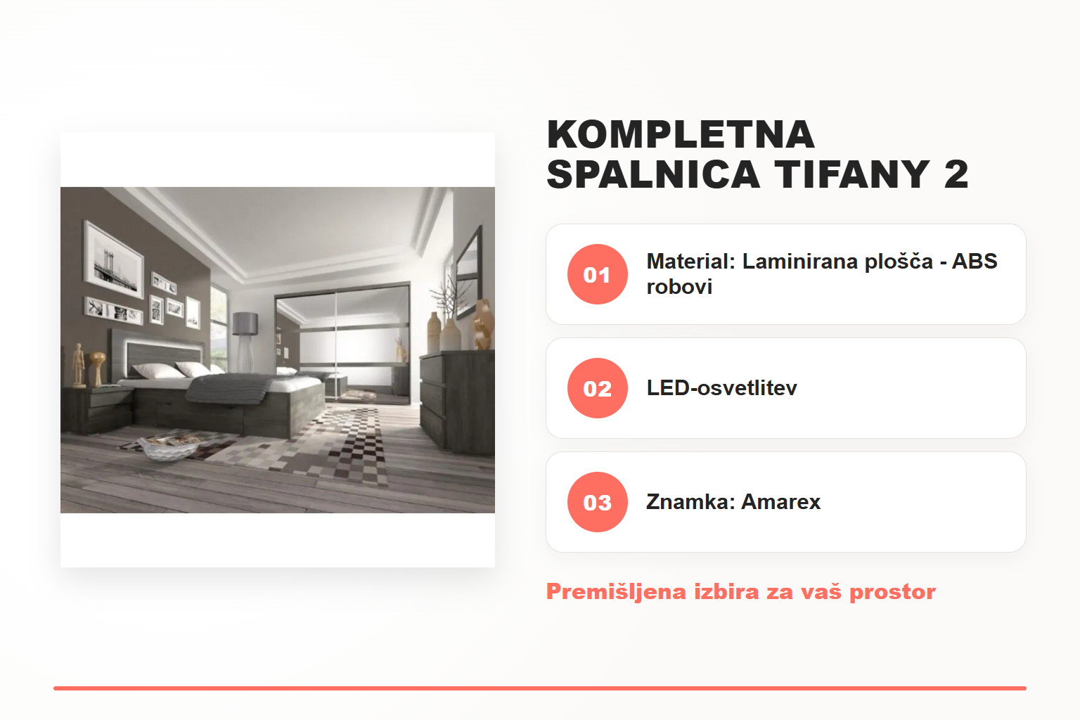 Kompletna spalnica TIFANY 2 – pregled ključnih lastnosti