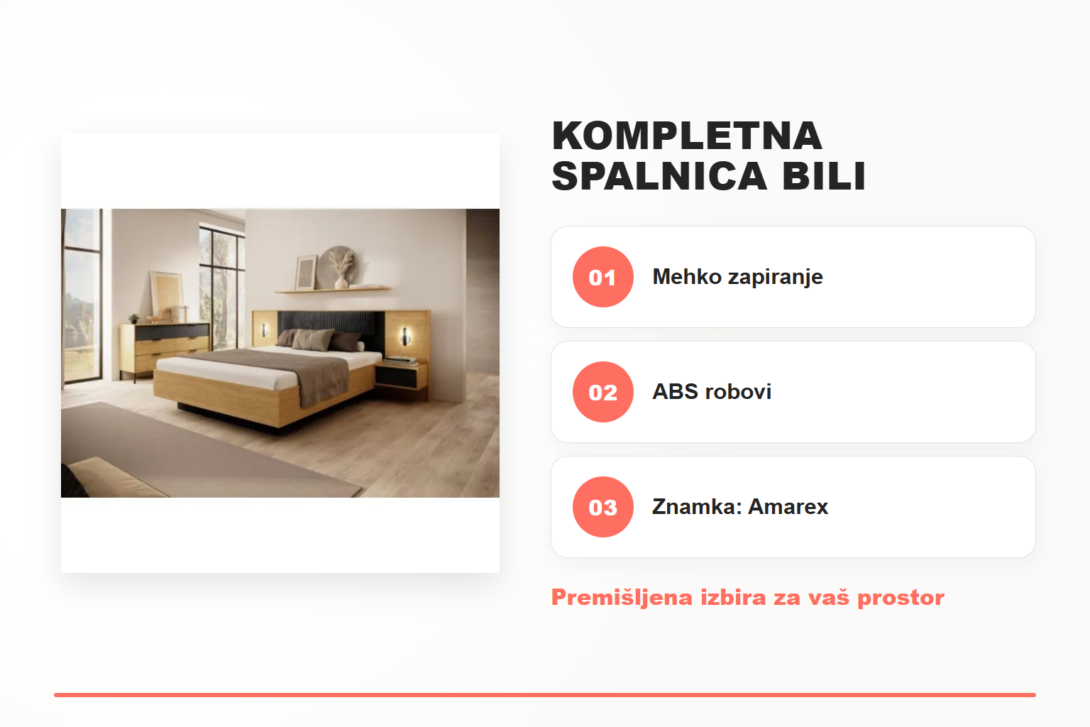 Kompletna spalnica BILI – pregled ključnih lastnosti