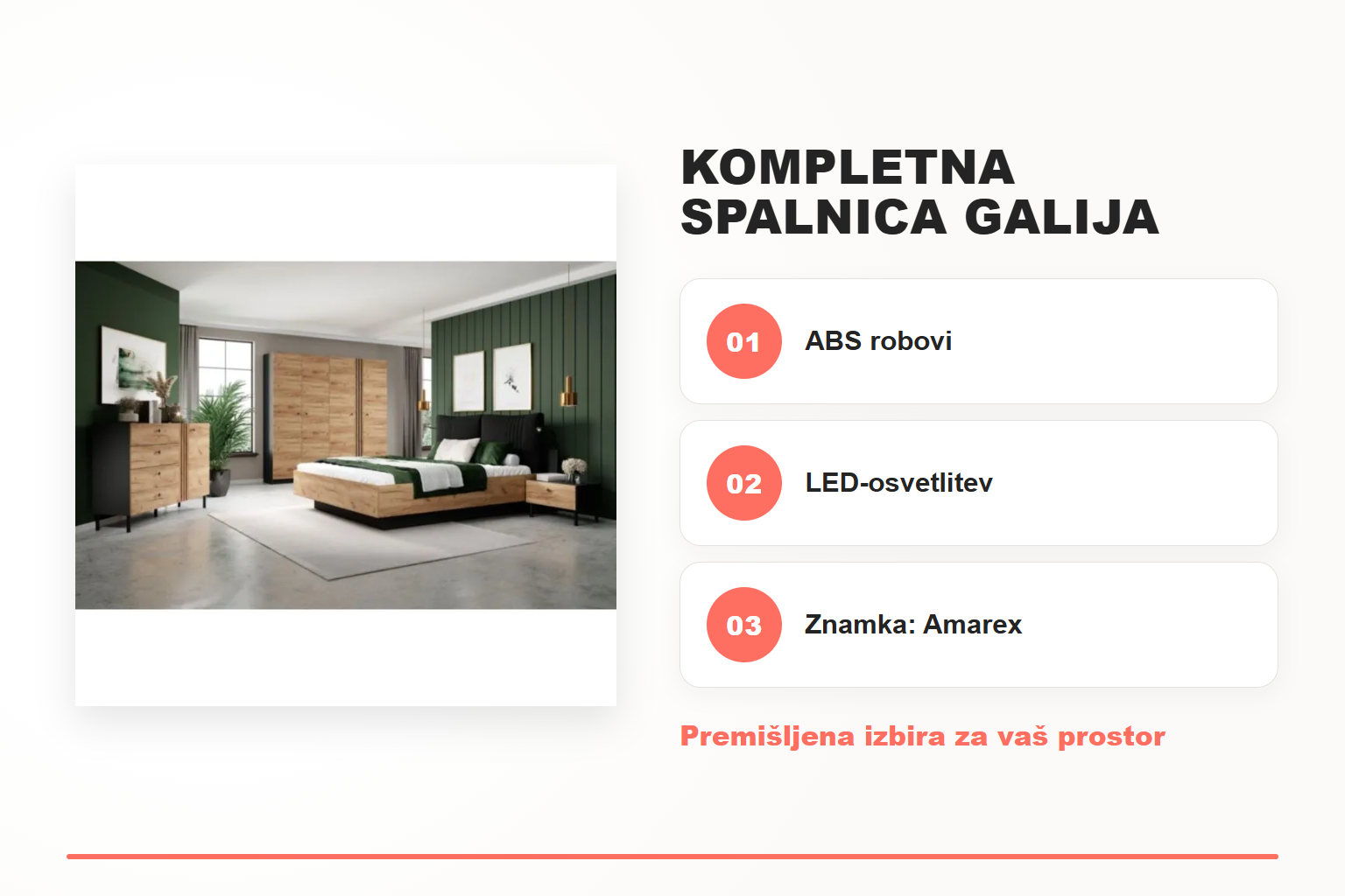 Kompletna spalnica GALIJA – pregled ključnih lastnosti