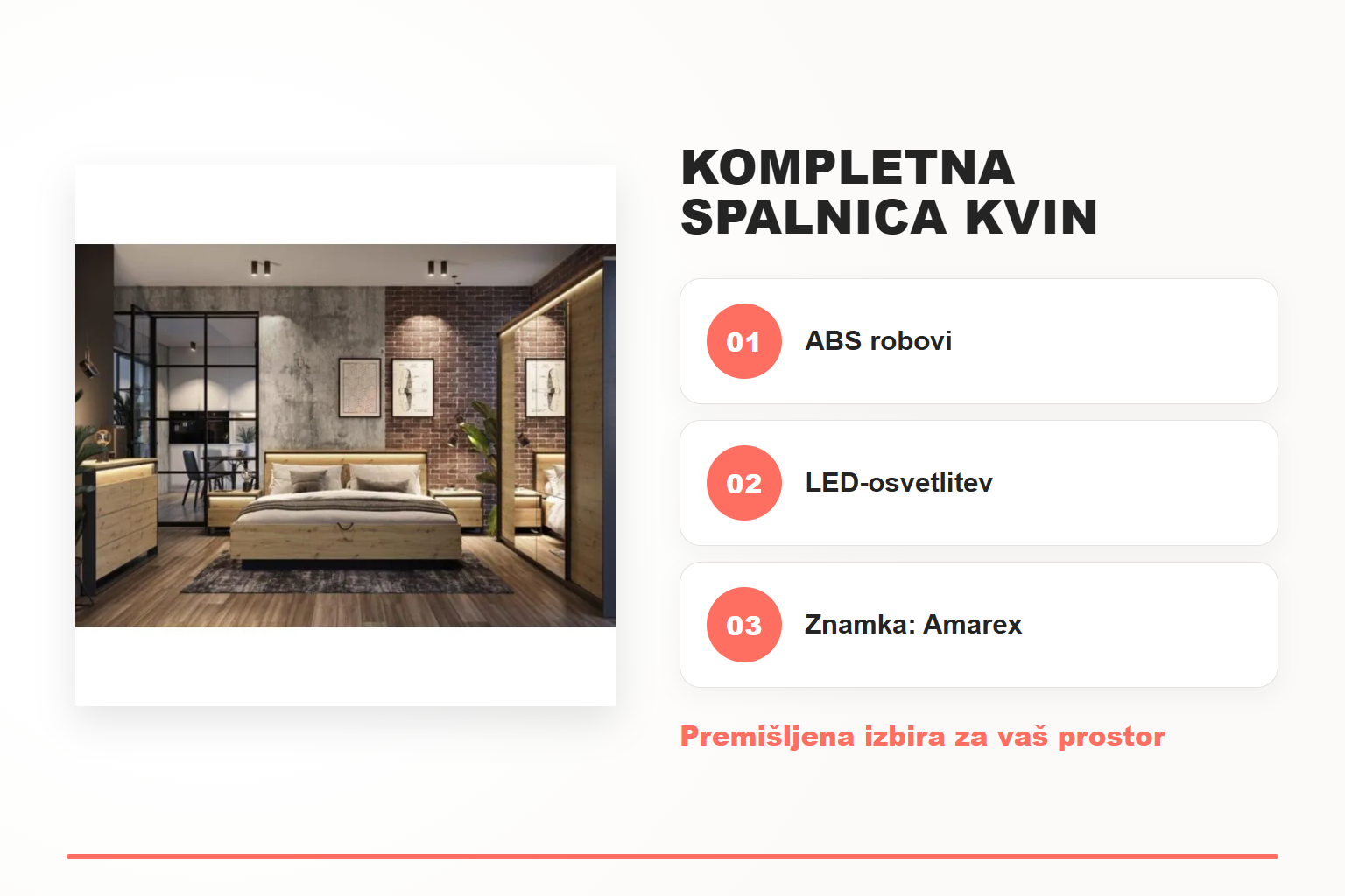 Kompletna spalnica KVIN – pregled ključnih lastnosti