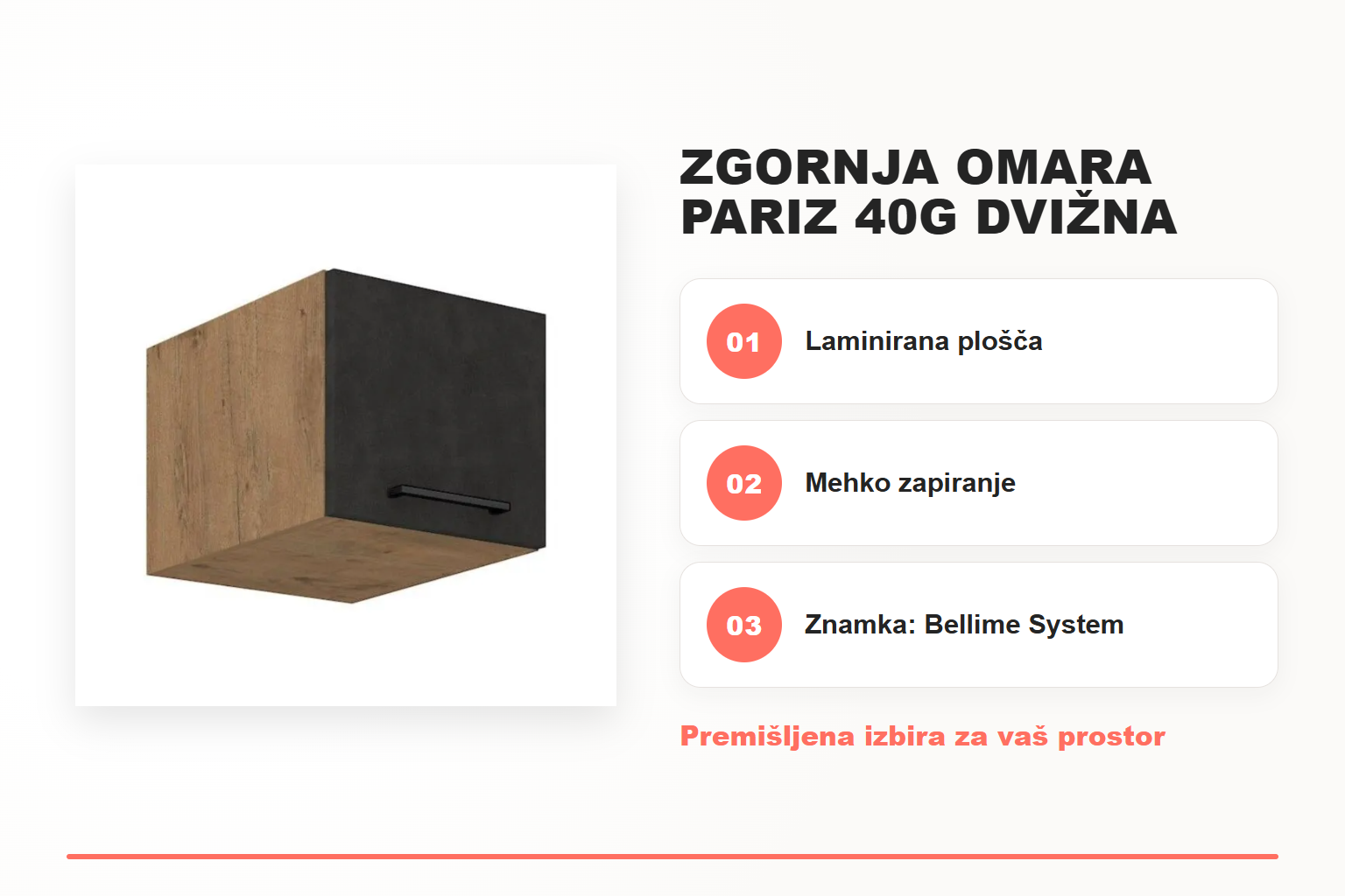 Zgornja omara PARIZ 40G dvižna – pregled ključnih lastnosti