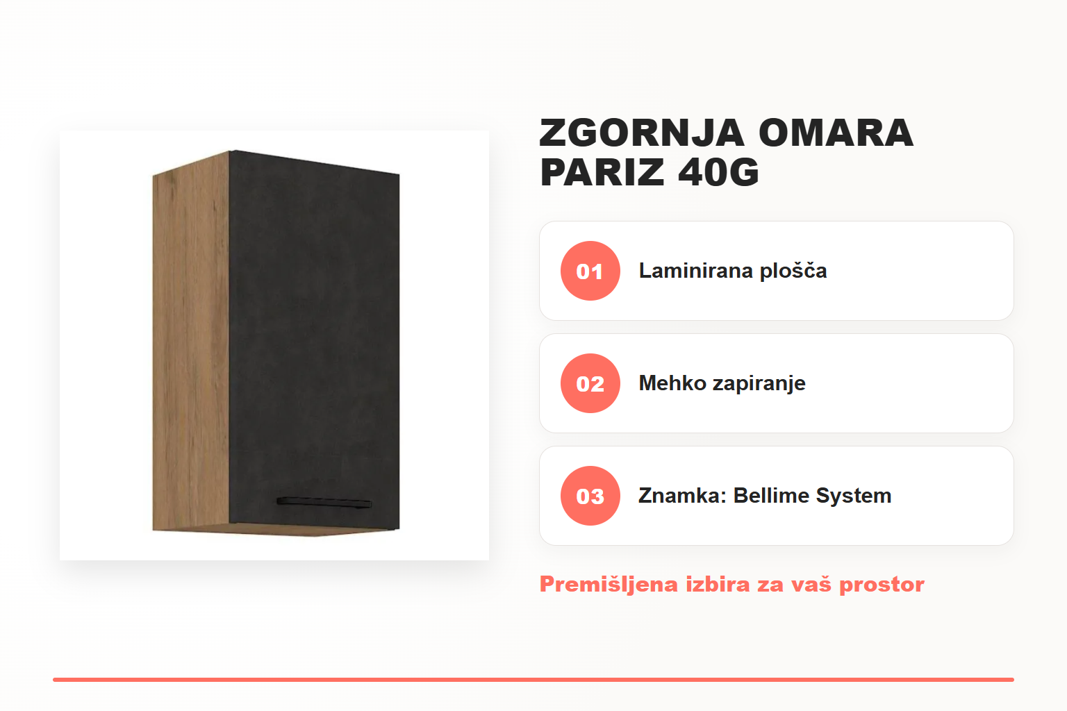 Zgornja omara PARIZ 40G – pregled ključnih lastnosti