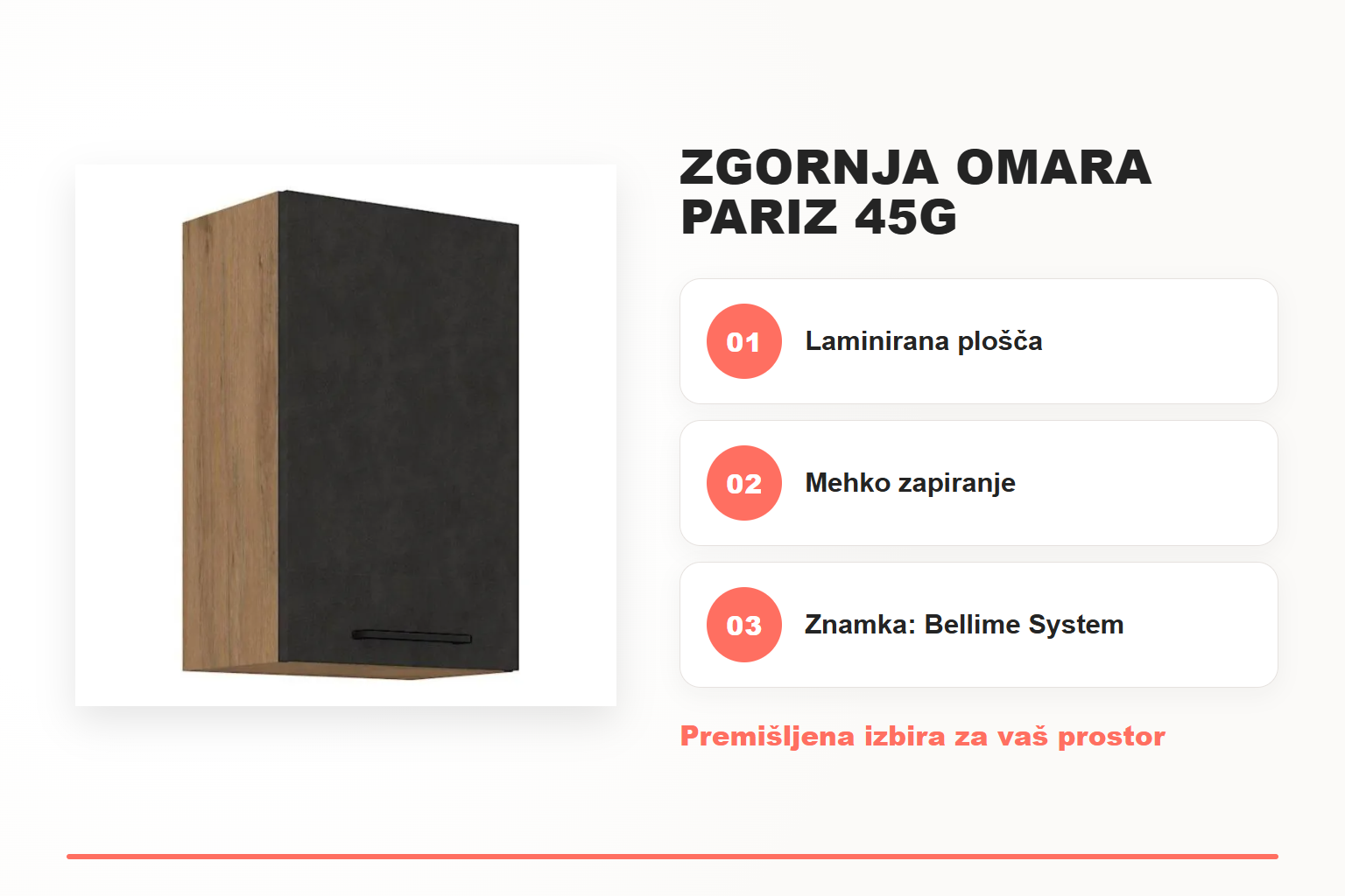 Zgornja omara PARIZ 45G – pregled ključnih lastnosti