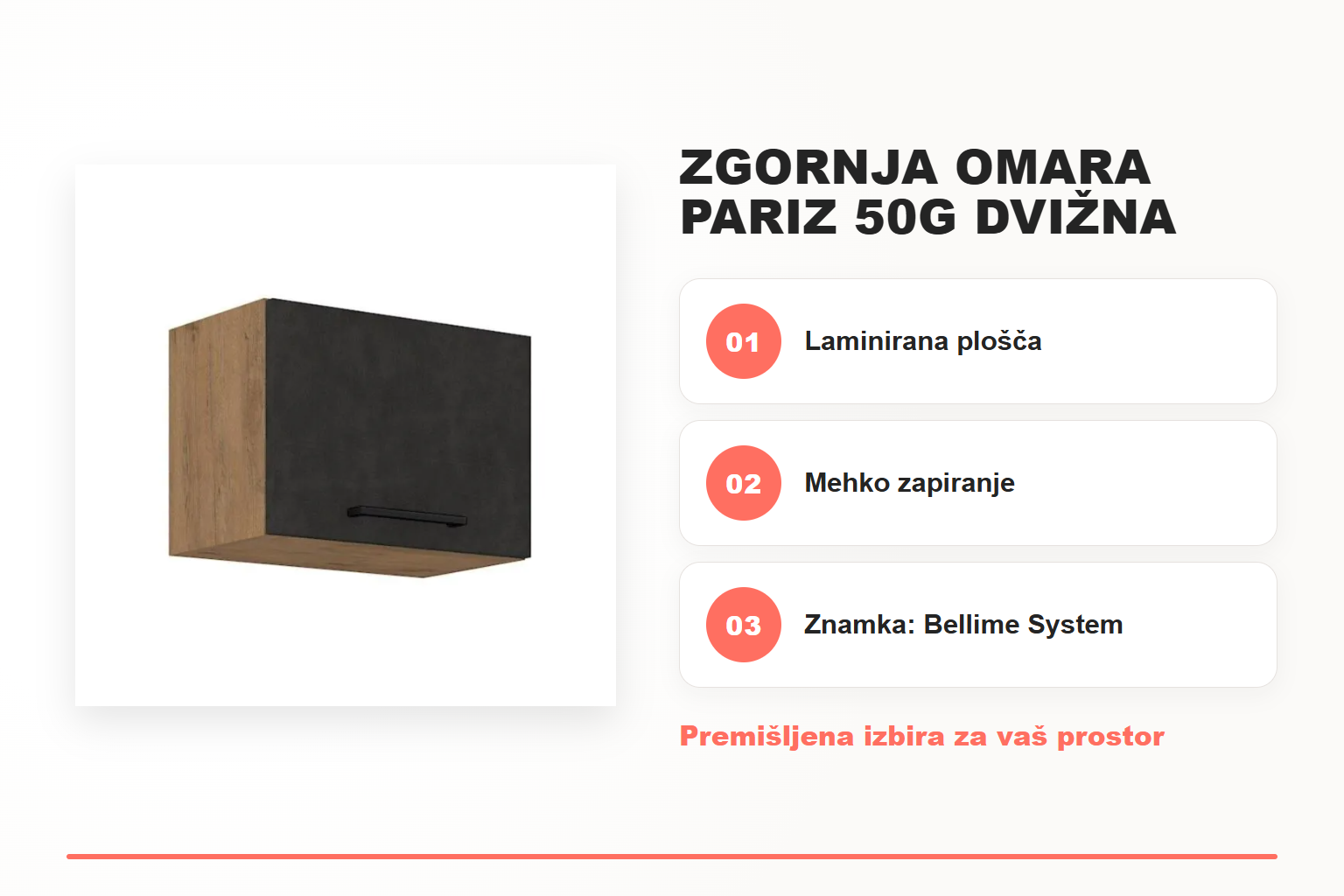 Zgornja omara PARIZ 50G dvižna – pregled ključnih lastnosti