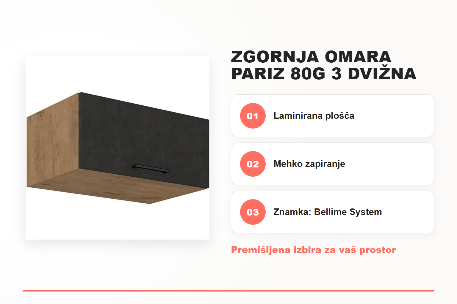 Zgornja omara PARIZ 80G 3 dvižna – pregled ključnih lastnosti
