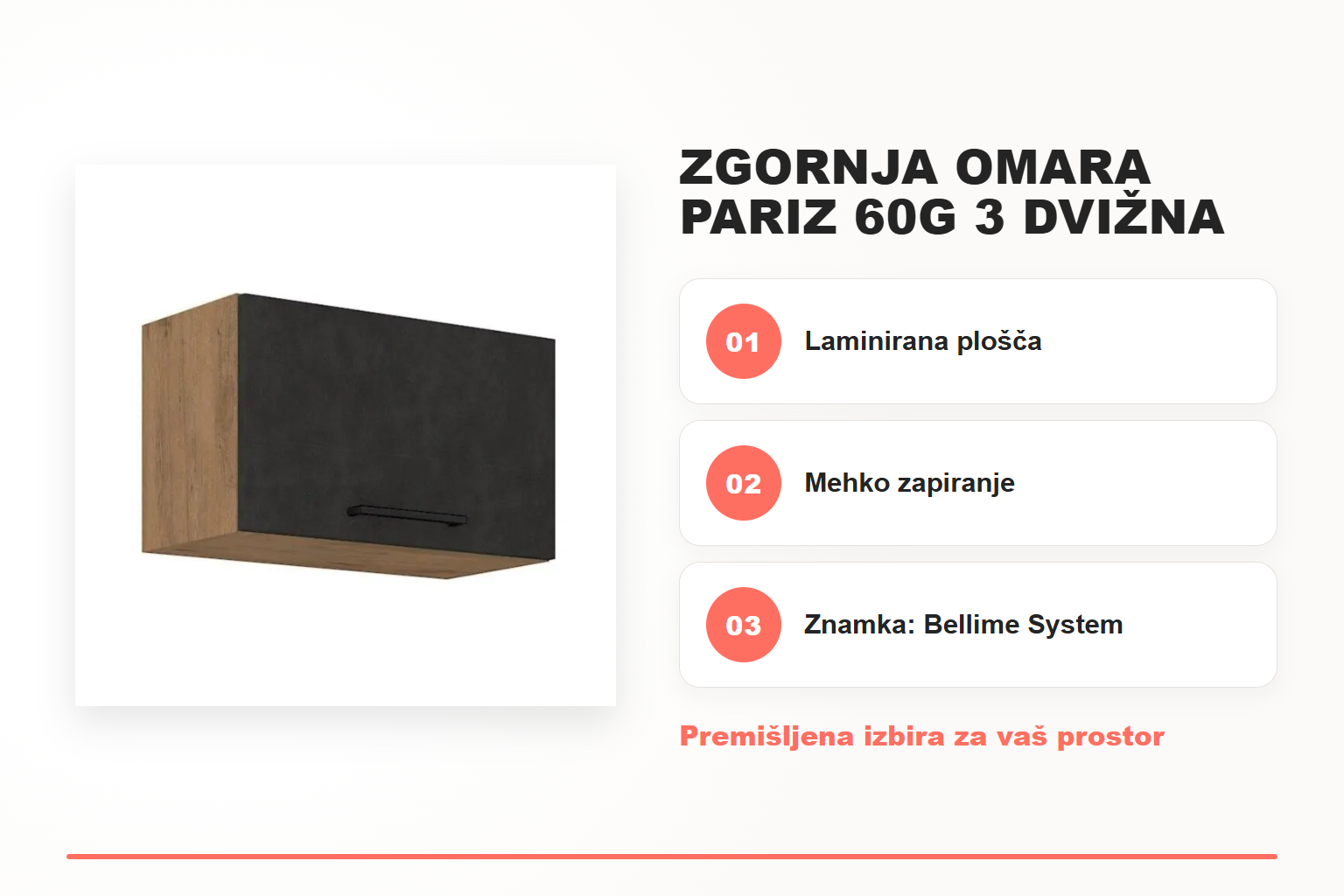 Zgornja omara PARIZ 60G 3 dvižna – pregled ključnih lastnosti