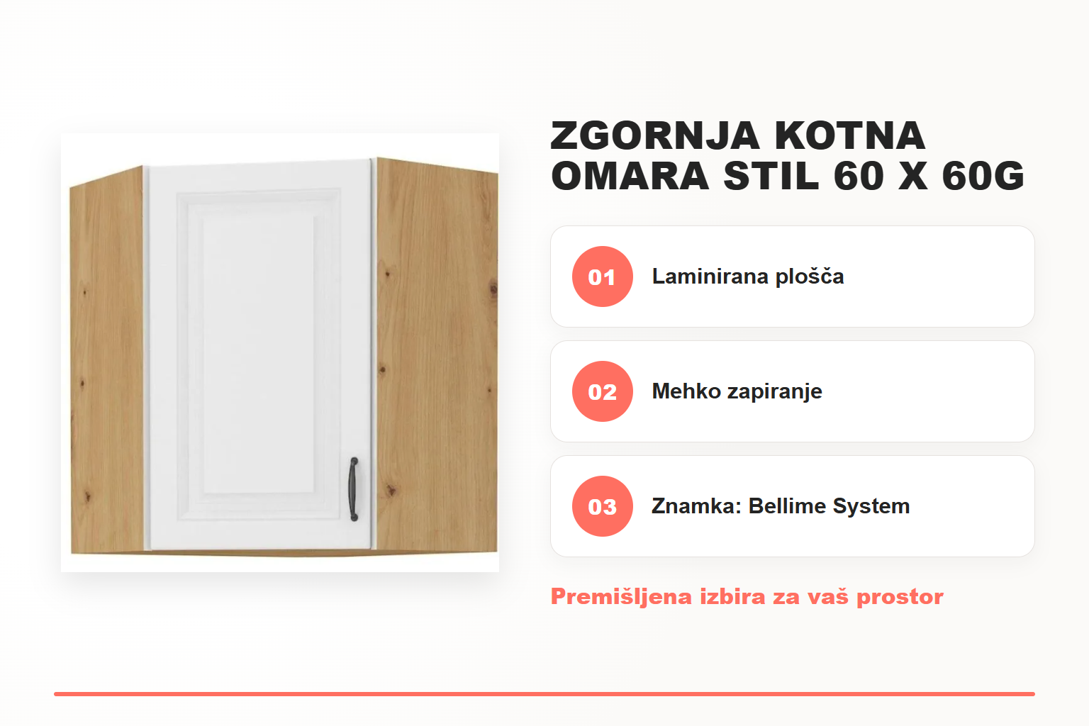 Zgornja kotna omara STIL 60 x 60G – pregled ključnih lastnosti
