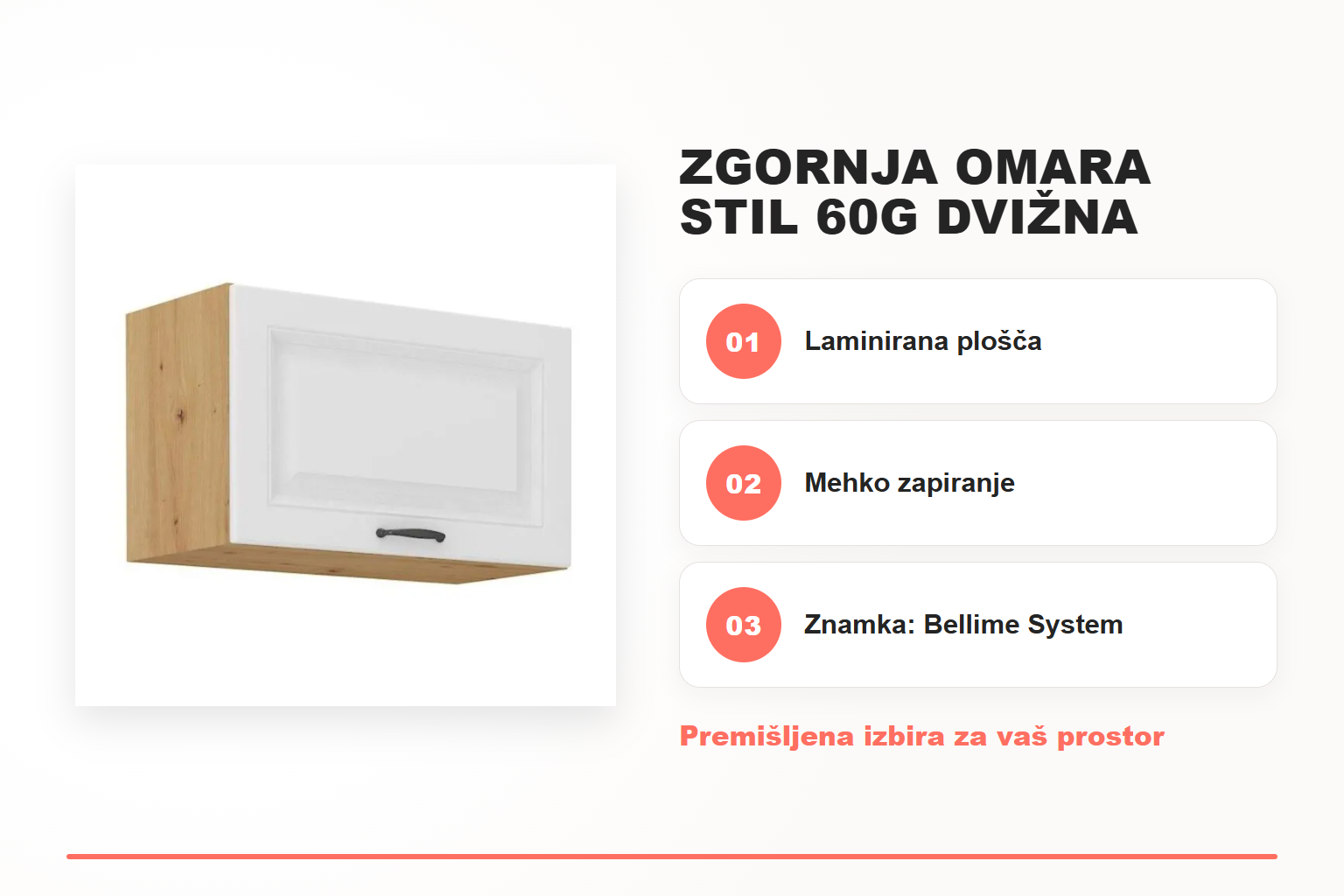 Zgornja omara STIL 60G dvižna – pregled ključnih lastnosti