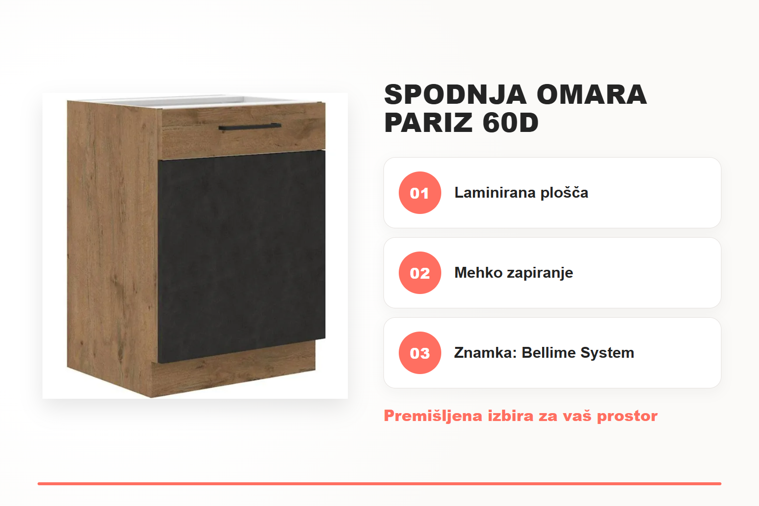 Spodnja omara PARIZ 60D – pregled ključnih lastnosti