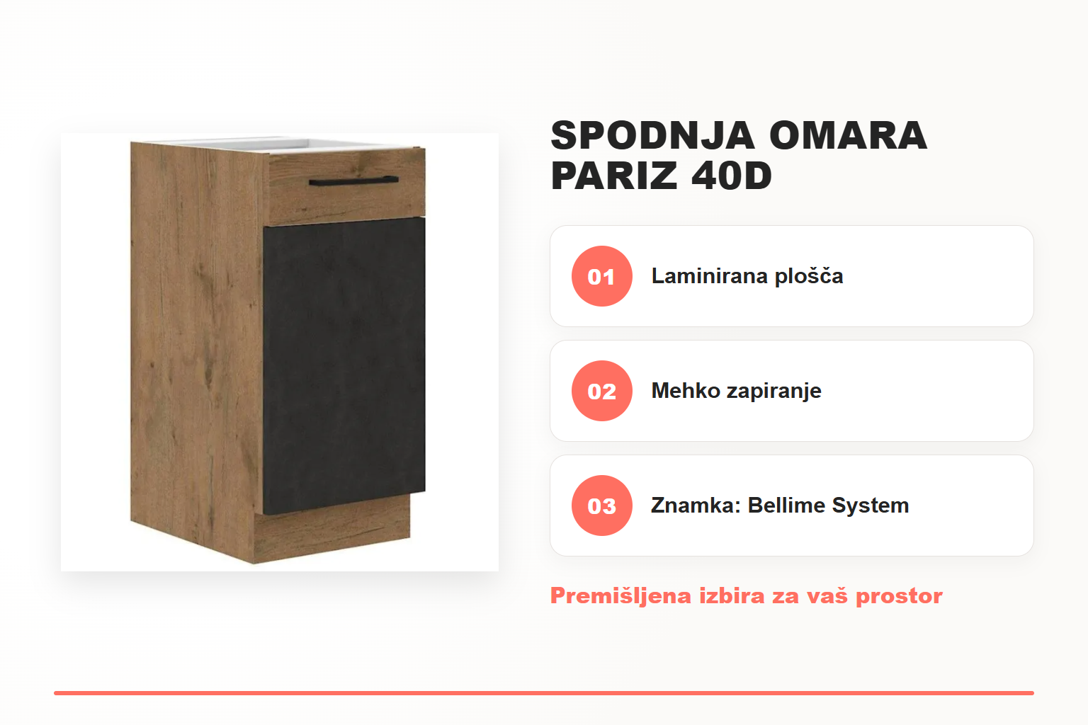 Spodnja omara PARIZ 40D – pregled ključnih lastnosti