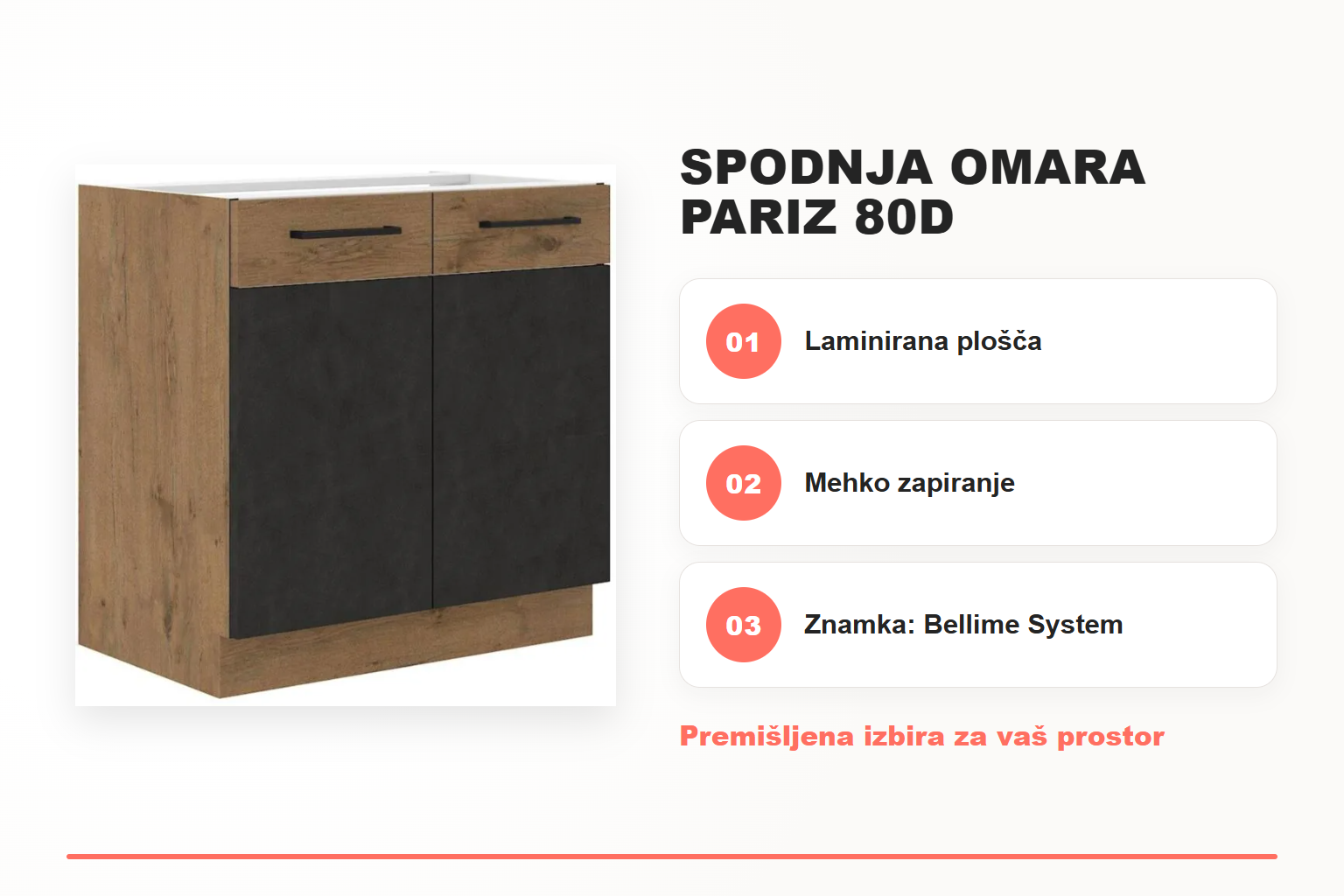 Spodnja omara PARIZ 80D – pregled ključnih lastnosti