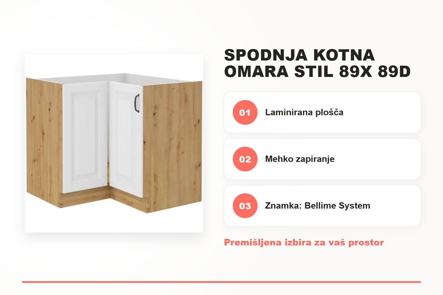 Spodnja kotna omara STIL 89x 89D – pregled ključnih lastnosti