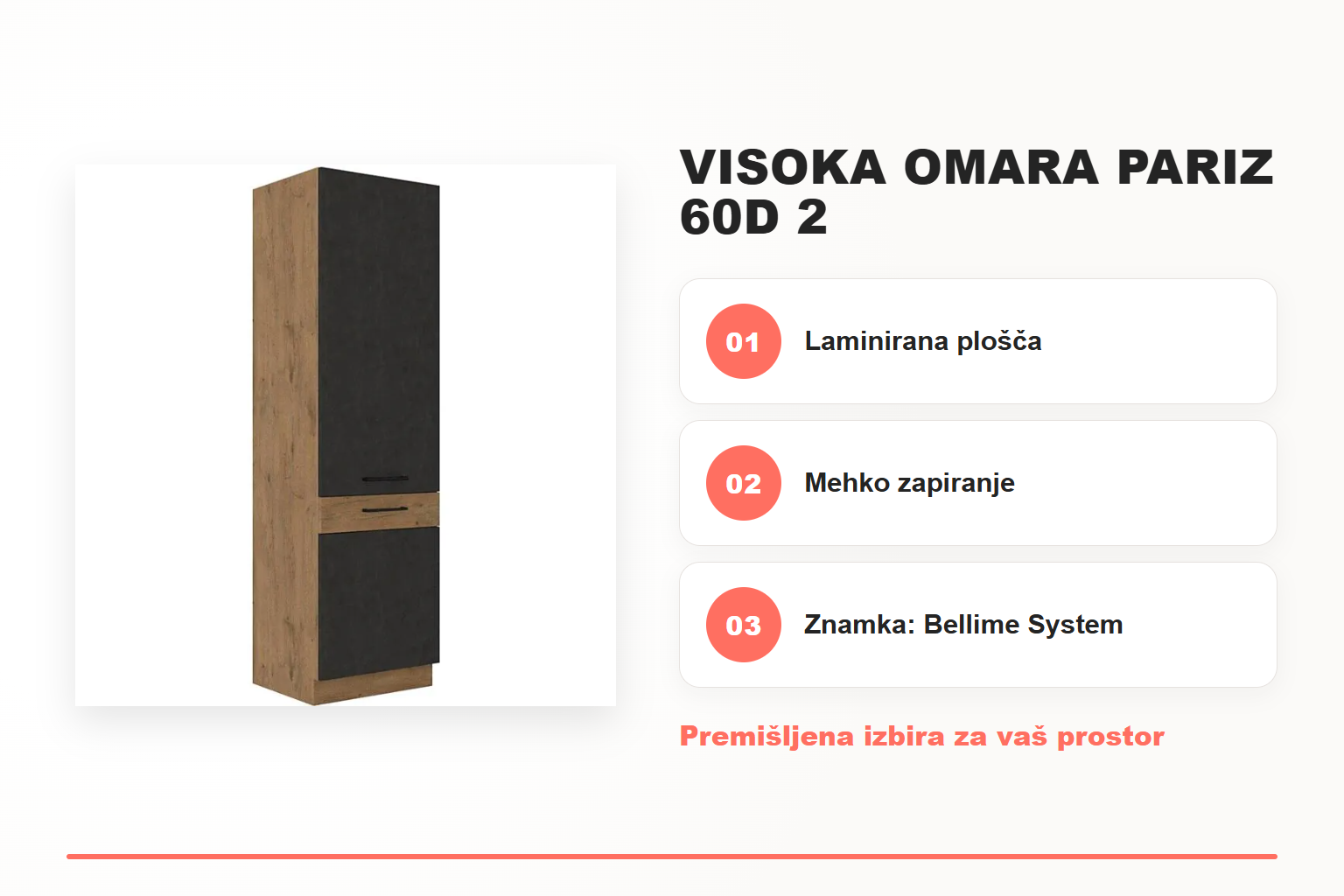 Visoka omara PARIZ 60D 2 – pregled ključnih lastnosti