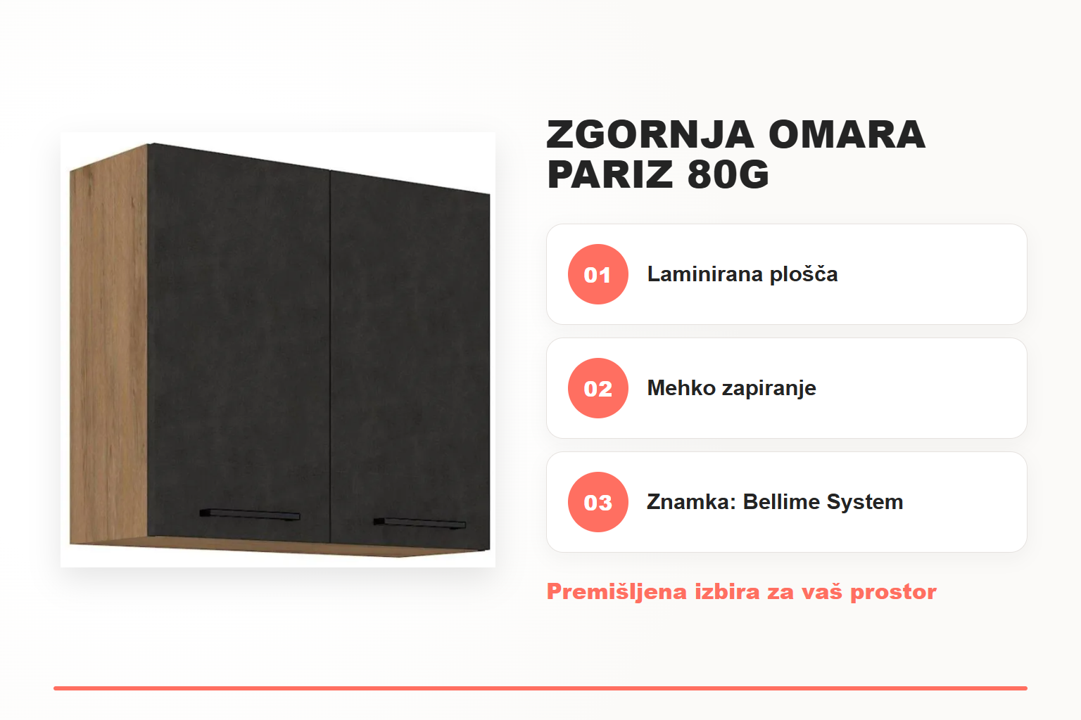 Zgornja omara PARIZ 80G – pregled ključnih lastnosti
