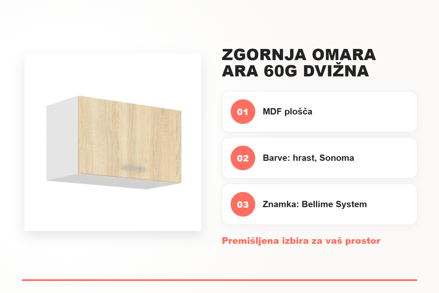 Zgornja omara ARA 60G dvižna – pregled ključnih lastnosti