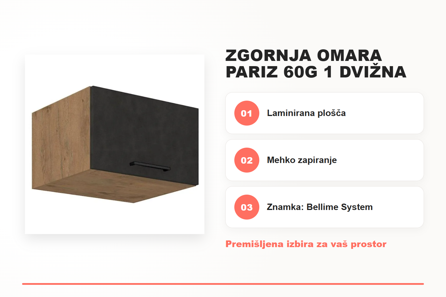 Zgornja omara PARIZ 60G 1 dvižna – pregled ključnih lastnosti
