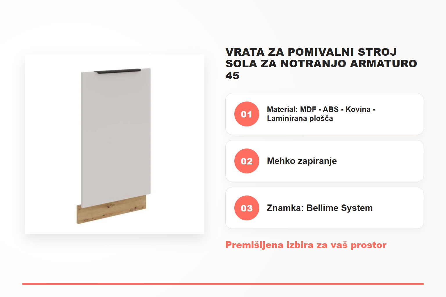 Vrata za pomivalni stroj SOLA za notranjo armaturo 45 – pregled ključnih lastnosti