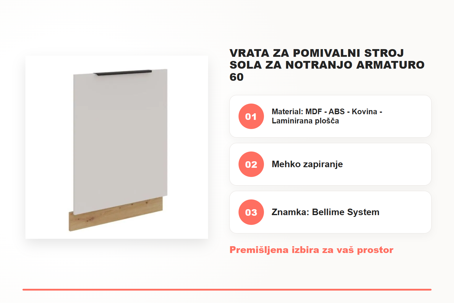 Vrata za pomivalni stroj SOLA za notranjo armaturo 60 – pregled ključnih lastnosti