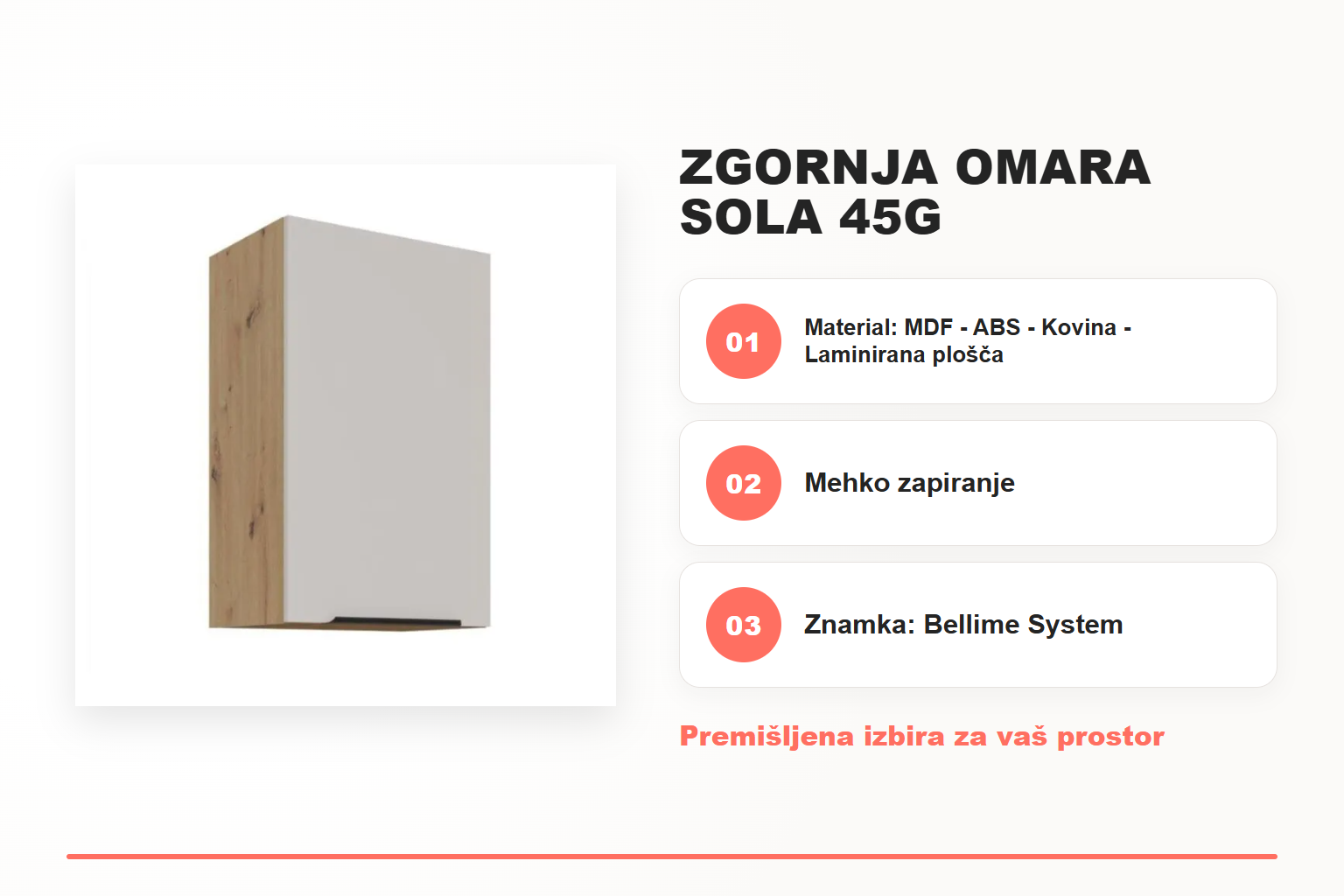 Zgornja omara SOLA 45G – pregled ključnih lastnosti