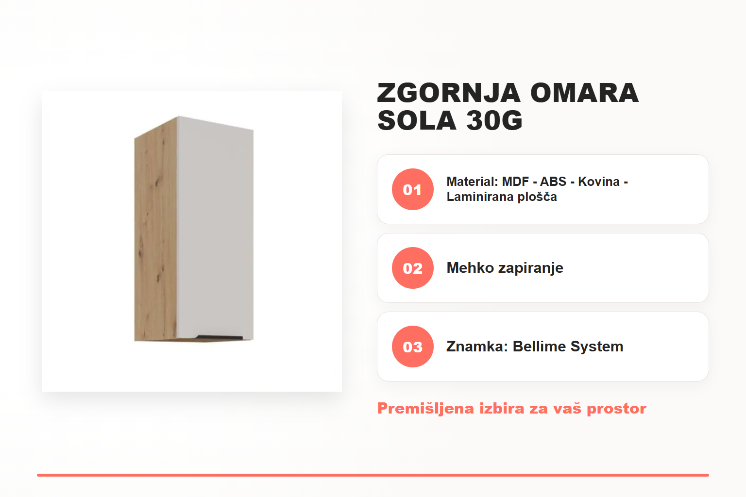 Zgornja omara SOLA 30G – pregled ključnih lastnosti