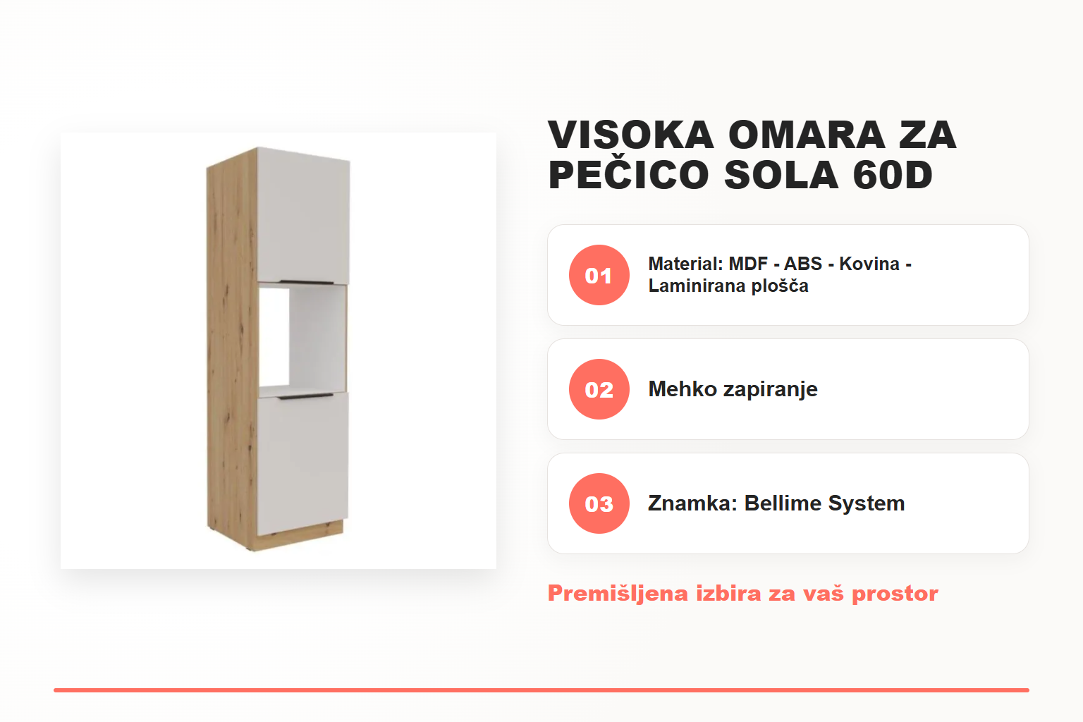 Visoka omara za pečico SOLA 60D – pregled ključnih lastnosti